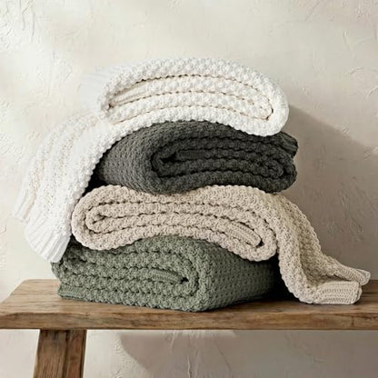 EVERGRACEHOME Chunky Chenille Knit Throw Blanket, 60 x 80, Bright White | Sculpted Moss Stitch, Chic Modern Farmhouse, All-Season Warmth, OEKO-TEX® Certified, Elegant Blanket for Couch, Bed, Sofa - color: Bright White, size: 60" X 80"