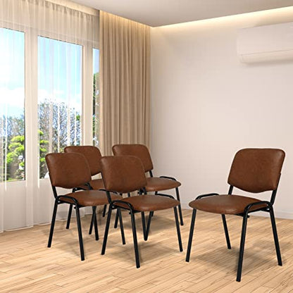 VINGLI 5-Pack Waiting Room Chairs, Stackable Chair for Office, Pu-Rustic | Stacking Chairs, Armless Church Chairs, Space-saving, Guest & Reception, Office Lobby, Business Hall - color: Pu-rustic, size: 5-pack