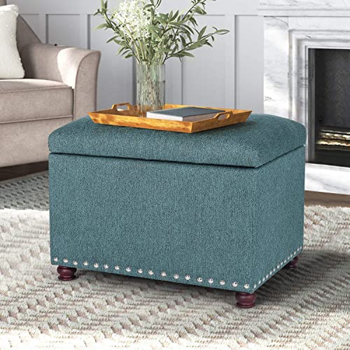 24" Ottoman with Storage for Living Room Rectangular Fabric Tufted Bench Footrest Toy Chests for Bedroom (Cyan) - color: Cyan