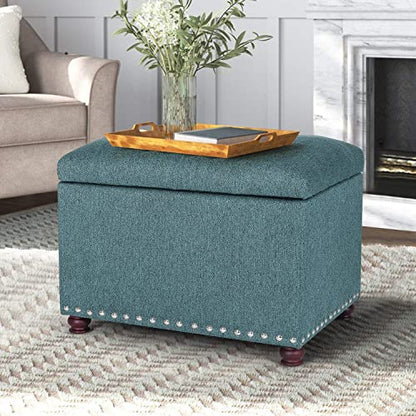 24" Ottoman with Storage for Living Room Rectangular Fabric Tufted Bench Footrest Toy Chests for Bedroom (Cyan) - color: Cyan