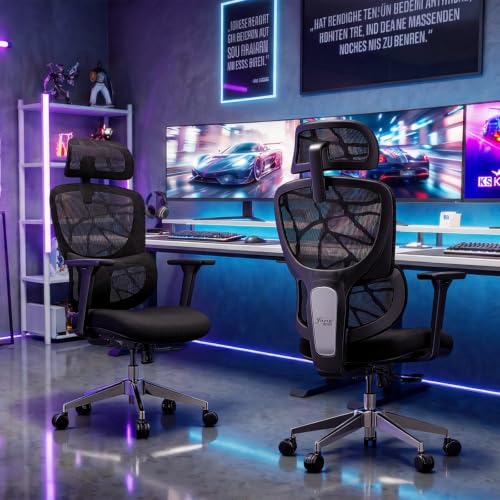 Black Ergonomic Mesh Home Office Chair, Big & Tall Gaming Chair - High-Adjustable Lumbar Support, 4D Armrests, 2D Headrest, 90°~135° Tilting with Lock, Swivel Desk Chairs 600lb Capacity