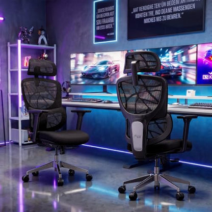 Black Ergonomic Mesh Home Office Chair, Big & Tall Gaming Chair - High-Adjustable Lumbar Support, 4D Armrests, 2D Headrest, 90°~135° Tilting with Lock, Swivel Desk Chairs 600lb Capacity