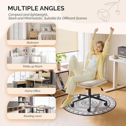 VINGLI Mid Back Armless Office Desk Chair with Wheels/no Wheels,360°Rocking Swivel Vanity Chair with Thickened Cushion,Adjustable Height Rolling for Reading Room, Make up,Linen Beige - color: Beige