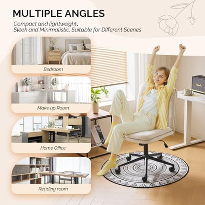 VINGLI Mid Back Armless Office Desk Chair with Wheels/no Wheels,360°Rocking Swivel Vanity Chair with Thickened Cushion,Adjustable Height Rolling for Reading Room, Make up,Linen Beige - color: Beige