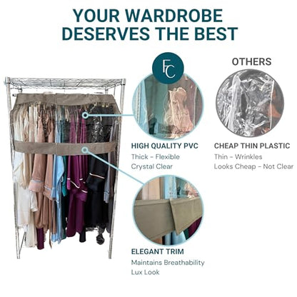 Garment Cover for Closet Rod and Portable Clothing Rack Shoulder Dust Cover - Protect Your Wardrobe in Style - Adjustable to fit 20" to 36" long - 6 Pack