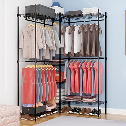 Heavy Duty Clothes Rack for Hanging Clothes, Metal Garment Rack，Large Capacity Portable Clothing Rack，Freestanding Open Wardrobe Organizer Rack, 67.0"L x 13.8"W x 75.6"H Max Load 720LBS, Black