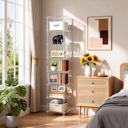 Acrylic Bookshelf, Small Bookcase, Standing Freestanding Corner Storage Shelves Display Shelf for Living Room, Bedroom (Clear, 8 Tier) - size: 8 Tier