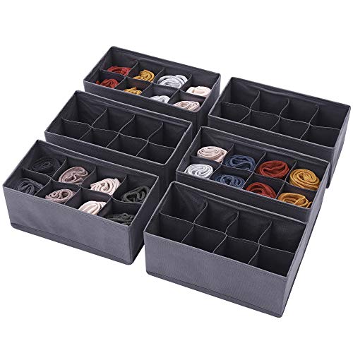 DIOMMELL 6 Pack Foldable Cloth Storage Box Closet Dresser Drawer Organizer Fabric Baskets Bins Containers Divider for Clothes Underwear Socks Lingerie Clothing, Dark Grey 00-0600 - color: Dark Grey
