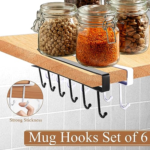 6Pcs Mug Hooks Under Cabinet,Adhesive Coffee Cups Holder Hanger no Drilling,Mug Hanger Under Shelf,Under Cabinet Mug Holder with 6 Mug Hooks for Kitchen Cabinet Shelf (White) | Adhesive Coffee Cups Holder Hanger, No Drilling, Mug Hanger Under Shelf with 6