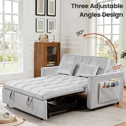 Sleeper Sofa Bed with Adjustable Backrest & Side Pockets, Gray | Adjustable Backrest & Side Pockets,Pull Out Sofa,Comfortable Fabric - color: S-light Gray-gw