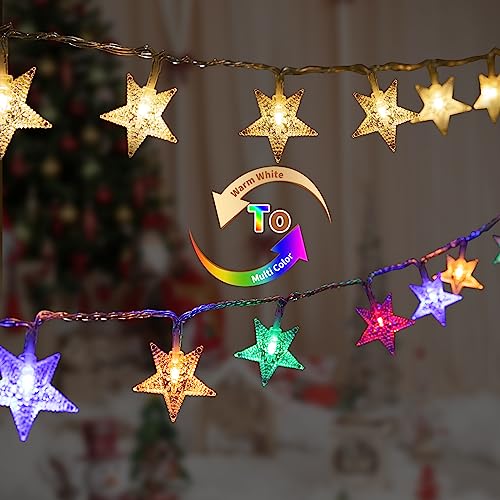 Minetom Star String Lights - color: Warm White + Multicolor - 33ft
