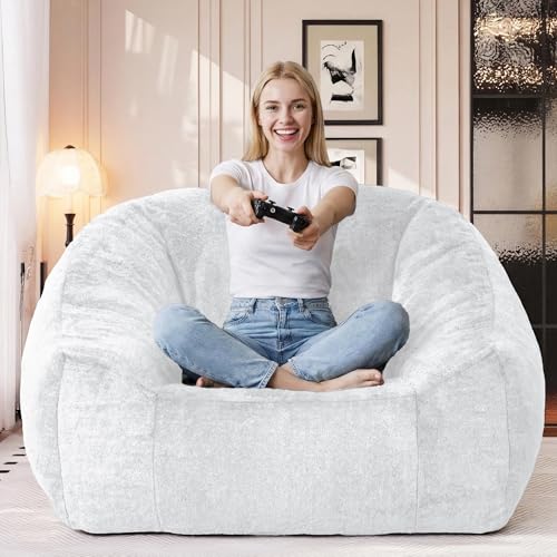 Bean Bag Chairs for Adults, Giant Beanbag Sofa Comfy Reading Chair, Oversized Bean Bag Chairs for Living Room Bedroom, Soft Faux Fur Fabric, 3.2FT, Light Grey, Plush - color: Light Grey