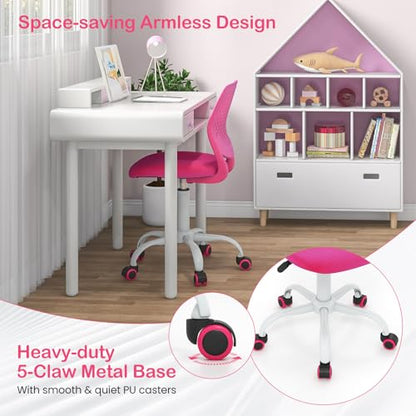 Giantex Kids Desk Chair, Adjustable Children Study Chair, Swivel Armless Mesh Task Office Chair, Computer Desk Chair with Adjustable Height & Lumbar Support, Rose - color: Rose