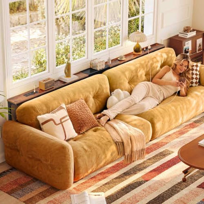 Huuger 94.5-110.2'' Extendable Behind Couch Table with Outlets, Rustic Brown - color: Rustic Brown, size: 94.5- 110.2"W x 29.5"H