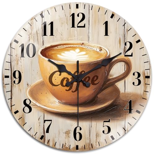 Vintage Coffee Wall Clocks Battery Operated, 12" Round Clock | Non Ticking Decorative Clock, Ocean Pattern Glass Design for Living Room, Kitchen, Bedroom & Bathroom Decor - style: Vintage Coffee