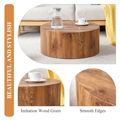 Round Coffee Table, 23.6" Modern Wood Drum Coffee Table, Round Accent Center Table for Living Room Apartment Small Spaces, No Assembly Required - color: 24'' Wood, size: 24'' Round Coffee Table