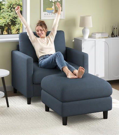 Welzona Sofa Accent Chair with Ottoman, 33" Teddy Reading Chair and Ottoman | Comfy Teddy Fabric, Tool-free Setup, Washable Covers, All-wood Chair and Ottoman Sets for Living Room, Bedroom, Blue Grey - color: Blue Grey, size: standard & ottoman