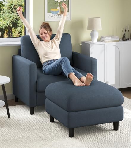Welzona Sofa Accent Chair with Ottoman, 33" Teddy Reading Chair and Ottoman | Comfy Teddy Fabric, Tool-free Setup, Washable Covers, All-wood Chair and Ottoman Sets for Living Room, Bedroom, Blue Grey - color: Blue Grey, size: standard & ottoman