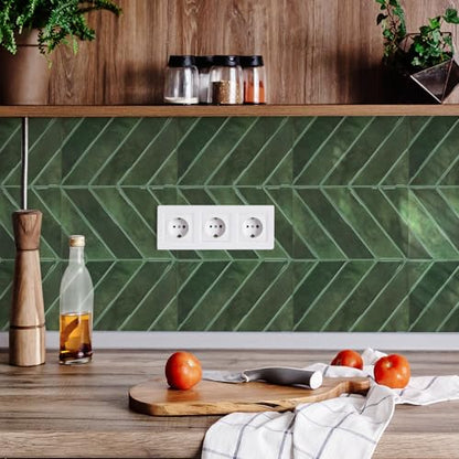 STICKGOO Herringbone Peel and Stick Backsplash, Green, 10 Sheets | 12.6 x 9.7 in, Thicker Rectangular Vinyl Stick-On Wall Tiles, Easy Alignment, Waterproof, Easy to Clean, Kitchen/Bathroom - color: Green, size: Pack of 10