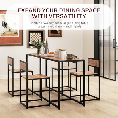 HOMCOM Small Dining Table Set for 2 Compact for Small Spaces, Rustic Brown | Kitchen Table and Chairs Set, Compact Dining Sets, Breakfast Nook - color: Rustic Brown