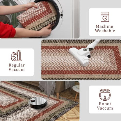 Entryway Area Rug 2x3 Small Machine Washable Bedroom Rug Non Slip | Bathroom Mat Stain Resistant Kitchen Farmhouse Carpet Modern Rustic Area Rugs for Living Room Dining Room, Crimson/Earthy - color: Crimson/Earthy, size: 2' x 3' (Rectangular)