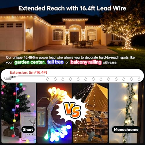 RaThun 180ft Globe String Lights with Remote for Indoor Outdoor, Warm White | 300 LED Fairy Lights with Timer, 8 Modes,IP44 Waterproof,UL Listed,Plug in for Wedding,Patio,Garden,Home Decor - size: 180ft Warm White Plug In String Lights
