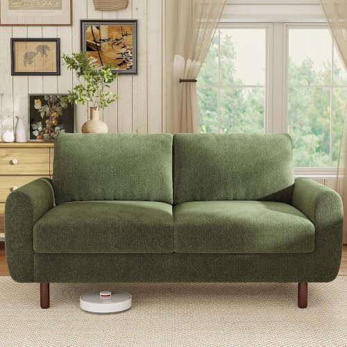 68" Loveseat Sofa, Comfy Chenille Fabric Couches for Living Room with Spring Cushion and Solid Wood Frame, Modern Deep Seat Couch for Bedroom, Apartment, Office, Easy Assembly,Green - color: Green