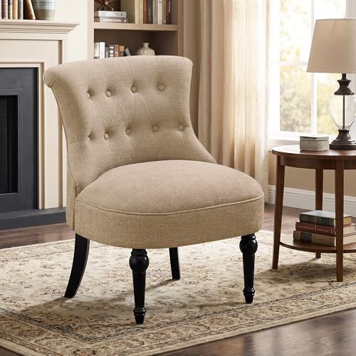 Upholstered Accent Chair, French Country Side Chair (1, Light Brown) | with Tufted Backrest, Thick Padded Seat and Solid Wood Legs for Bedroom, Living Room, Vanity & Reading Nook - color: Light Brown