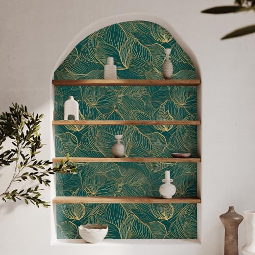 Gold Peel and Stick Wallpaper, 17.71in x 118.1in Self-Adhesive Removable, Gold/Green Contact Paper, Waterproof Vinyl for Bedroom, Living Room, Cabinets - color: Wallpaper-03, size: 17.7" x 118.1"