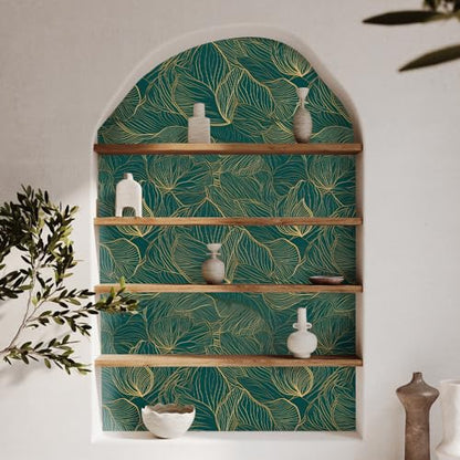 Gold Peel and Stick Wallpaper, 17.71in x 118.1in Self-Adhesive Removable, Gold/Green Contact Paper, Waterproof Vinyl for Bedroom, Living Room, Cabinets - color: Wallpaper-03, size: 17.7" x 118.1"