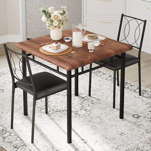IDEALHOUSE Space-Saving Dining Table Set for 2, 3-Piece Farmhouse Wood | Table & Upholstered Chairs – Easy to Clean, Compact Apartment Furniture – Ideal for Small Spaces – Walnut Color - color: Walnut