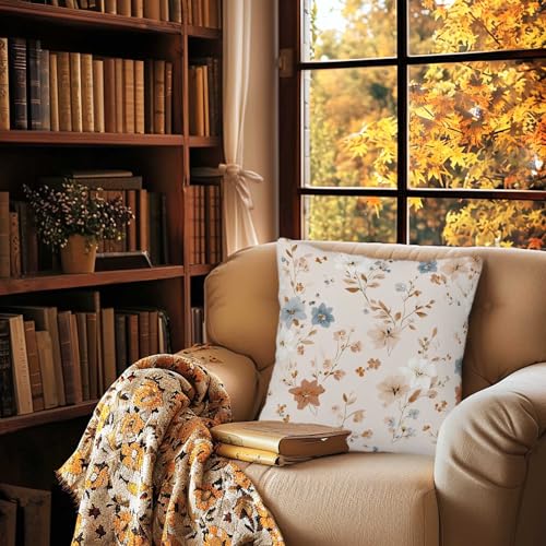 Throw Pillow Covers 18x18 Set of 2 | Daisy Floral Decorative Cushion Covers for Couch Sofa Bed | Soft Neutral Botanical Pillow Cases for Living Room | Farmhouse Home Decor Accent - color: Daisy Floral