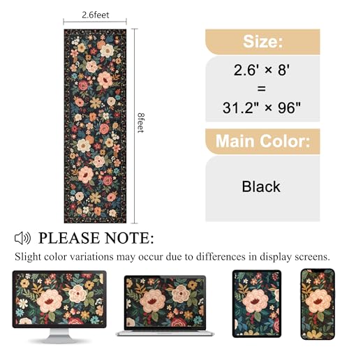 DUKINO 2.6x8 Runner Rug, Washable Runner Rug for Hallway Non Slip, Black | Low Pile, Soft, Floral Indoor Rug for Kitchen, Entryway, Bedroom, Bathroom, Pet Friendly, Stain Resistant, Modern Home Decor - color: Black, size: 2'6" x 8' (Rectangular)