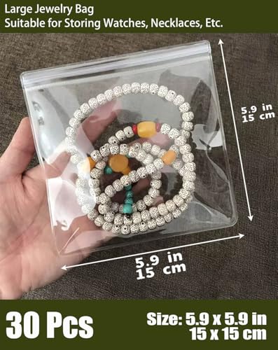 30Pcs Anti Tarnish Jewelry Bags Clear Pvc Jewelry Storage Pouches with Zipper Plastic Packing for Earrings (Pvc Bracelet Bags Large 5.9x5.9 in) - color: 30Pcs Pvc Bracelet Bags Large 5.9x5.9 in