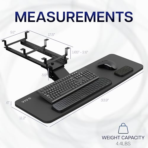 VIVO Premium Adjustable 34 x 11 inch Computer Keyboard and Mouse Platform Tray, Ergonomic Under Table Desk Mount Drawer with Padding, Black, MOUNT-KB34P-B - color: Black, size: 34 inch