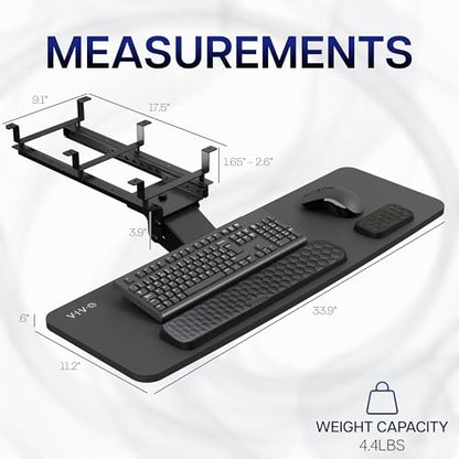 VIVO Premium Adjustable 34 x 11 inch Computer Keyboard and Mouse Platform Tray, Ergonomic Under Table Desk Mount Drawer with Padding, Black, MOUNT-KB34P-B - color: Black, size: 34 inch