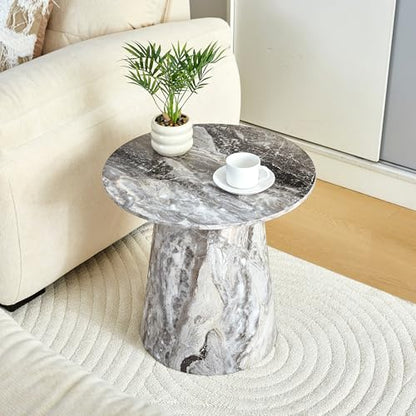 Modern End Coffee Table, 19.6" Gray&Brown Texture Faux Marble Coffee Table with Sturdy Cone Base, Small Round Coffee Table & Tall End Table Ideal for Living Room, Apartment, Small Space - color: 19.6" Gray Coffee Table