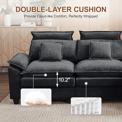 72'' Cloud Deep Seat Loveseat, Modular 2 Seater Sectional Couch with Detachable Headrest, Modern Love Seat Sofas for Living Room, Apartment, Dark Grey - color: Dark Grey, size: Loveseat