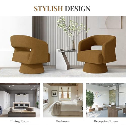 Luxanimarion Swivel Barrel Accent Chair,Oversized Teddy Upholstered Round Swivel Chair,Modern Luxury 360 Degree Living Room Vanity Chair for Bedroom Office,Browm,2PCS - color: Brown-teddy Fabric, size: Set of 2
