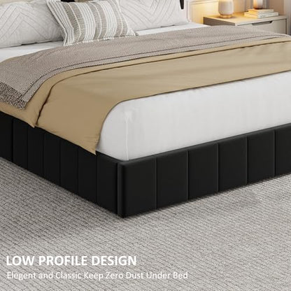 Garvee Queen Size Velvet Bed Frame with 4 Storage Drawers, Upholstered Platform Bed with Vertical Channel Tufted Adjustable Headboard, No Box Spring Needed, Easy Assembly, Black | Plush Velvet Comfort, Adjustable Tufted Headboard, Sturdy Slat Support, Qui
