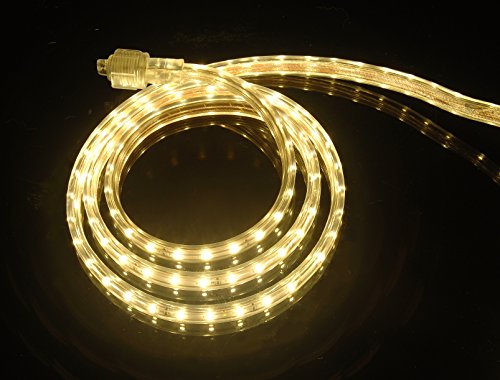 UL Listed, 20 Feet, 2100 Lumen, 3000K Warm White, Dimmable, 110-120V AC Flexible Flat LED Strip Rope Light, 360 Units 3528 SMD LEDs, Indoor Outdoor Use, Accessories Included, Ready to use - color: Warm White 3000K