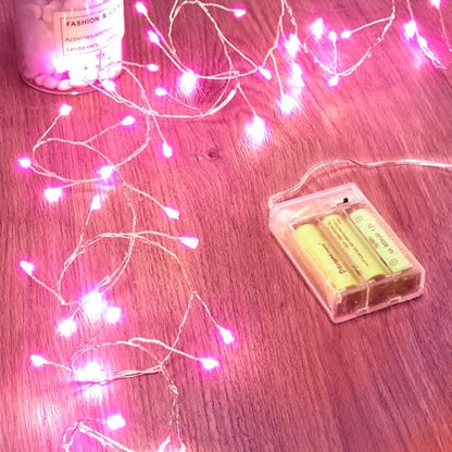 Minetom Fairy Lights Battery Operated, Twinkle String Lights Waterproof Silver Wire 5 Feet 60 Led Firecracker Starry Lights for DIY Wreath Home Wedding Party Bedroom Mason Jar Holiday Christmas, Pink - color: Pink