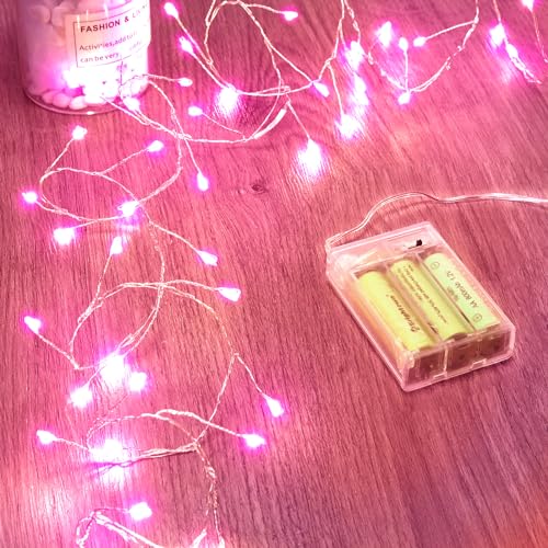 Minetom Fairy Lights Battery Operated, Twinkle String Lights Waterproof Silver Wire 5 Feet 60 Led Firecracker Starry Lights for DIY Wreath Home Wedding Party Bedroom Mason Jar Holiday Christmas, Pink - color: Pink