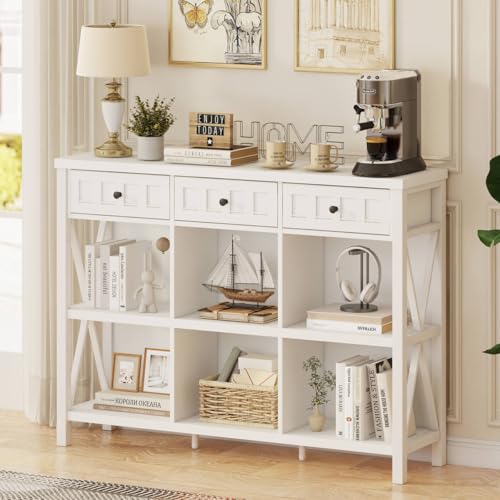 6 Cube Storage Organizer Bookshelf with 3 Drawers, 47 Inch Long Horizontal Bookshelf, Modern Wood Short Book Shelf. Low Cube Bookcase for Living Room, Home Office, Entryway (White Oak) - color: White Oak, size: With Drawer