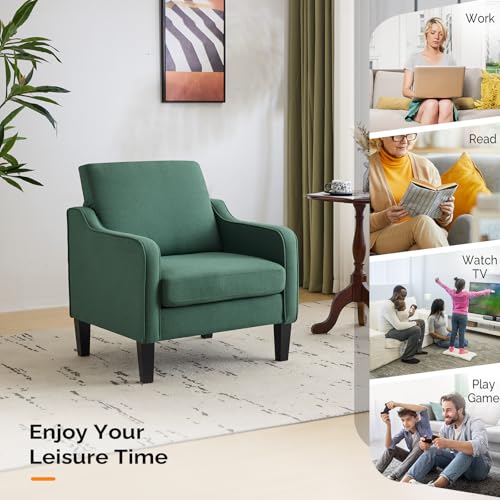 VINGLI Accent Chair for Living Room Chairs Dark Green Reading Chair for Bedroom Scooped Arm Chair Mid Century Modern Accent Chairs Upholstered Comfy Chair for Apartment, Waiting Room - color: Dark Green
