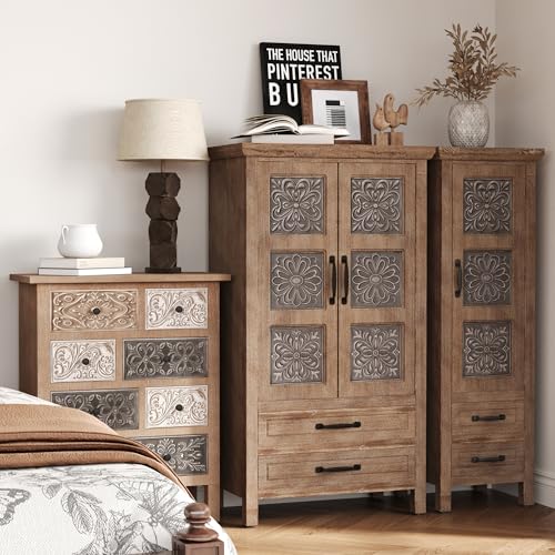COSIEST 48" Tall Farmhouse Accent Cabinet with Doors and Drawers, Rustic Wood Storage Cabinet with Adjustable Shelves for Living Room or Entryway - size: 48 Inch Tall (2-Door 2-Drawer)