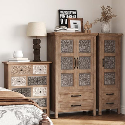 COSIEST 48" Tall Farmhouse Accent Cabinet with Doors and Drawers, Rustic Wood Storage Cabinet with Adjustable Shelves for Living Room or Entryway - size: 48 Inch Tall (2-Door 2-Drawer)
