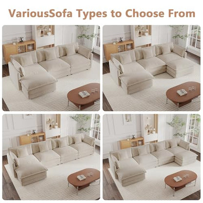 Modular Sectional Sofa, 146.5 Inch L Shaped Couch Set for Living Room, 4-Seater Comfy Cloud Couches with Movable Ottoman, DIY Combination, Chenille, Light Coffee - color: Light Coffee, size: 146.5 Inch- L