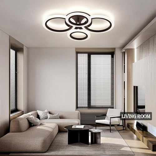 Shine LUEST 34W Modern LED Ceiling Light, 3000K-6000K Dimmable Ceiling Lighting Fixtures Ceiling Mount 4 Rings Black LED Chandelier Bedroom Lights Flush Mount with Remote for Kitchen, 2720LM - color: Black, 4 Rings