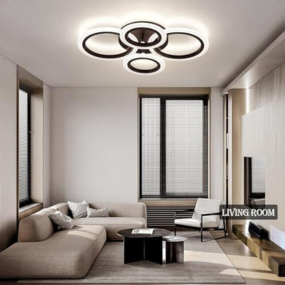 Shine LUEST 34W Modern LED Ceiling Light, 3000K-6000K Dimmable Ceiling Lighting Fixtures Ceiling Mount 4 Rings Black LED Chandelier Bedroom Lights Flush Mount with Remote for Kitchen, 2720LM - color: Black, 4 Rings